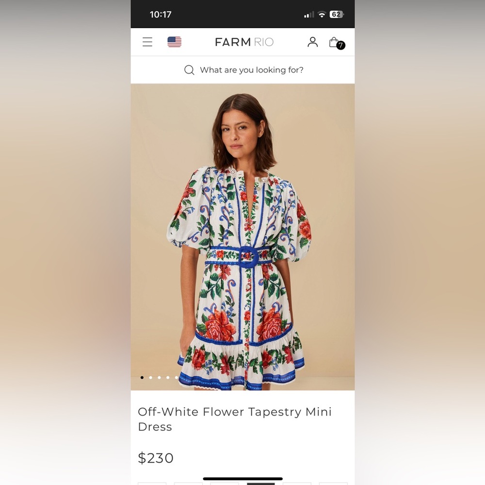 FARM Rio Off White Flower Tapestry Mini Dress - NWT